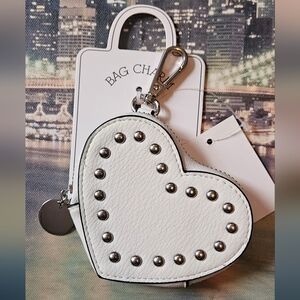 BAG CHARM White Heart-Shaped Bag Charm with Studs NWT